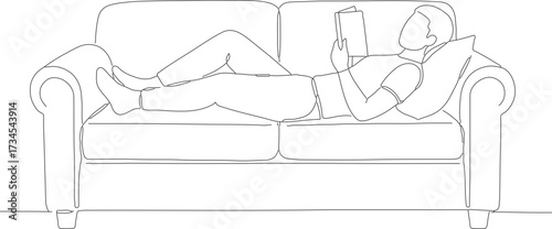 Simple Line Drawing of a Person Relaxing on a Sofa Illustration