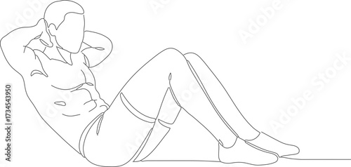 Line Art Athletic Man Doing Sit Up Exercise Body Outline