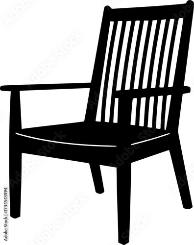 Elegant black silhouette of a vintage armchair isolated on white background