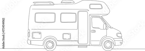 Minimalist Outline Motorhome Illustration Mobile Home Vehicle Traveling Campervan Line Art