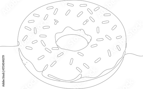 Line Art Detailed Donut with Sprinkles Sweet Pastry Dessert Food