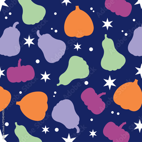 Seamless pattern of colorful pumpkins.