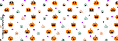 Design of Halloween pattern with funny pumpkin.