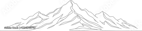 Handdrawn Sketchy Mountain Range Landscape Outline Illustration Black and White Style