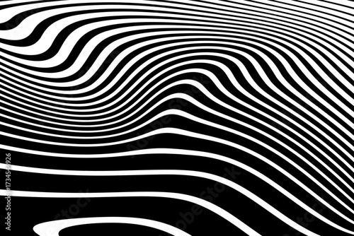 Wavy Lines Black and White Pattern. Abstract Textured Background. 
