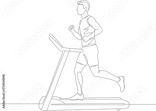 Minimalist Line Art of Man Running on Treadmill Gym Equipment