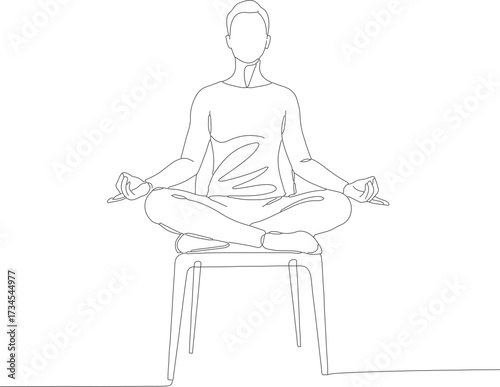 Minimalist Outline Meditation Seated on Chair Line Art Drawing Illustration