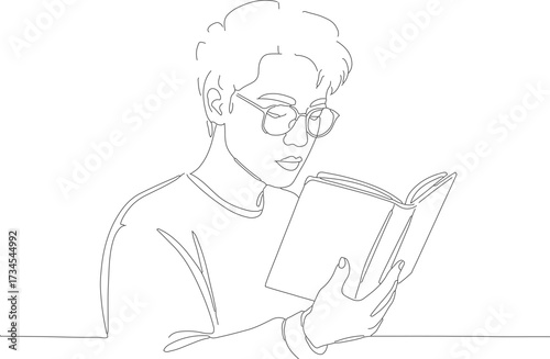 Minimalist Line Drawing of A Person Reading a Book Illustration