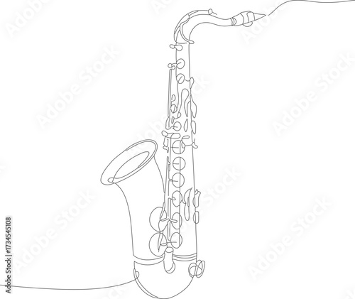 Simple Line Art Saxophone Musical Instrument Outline Illustration