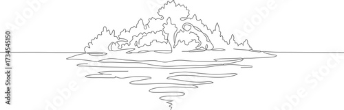 Minimalist Line Art Island with Reflection Landscape Illustration Drawing