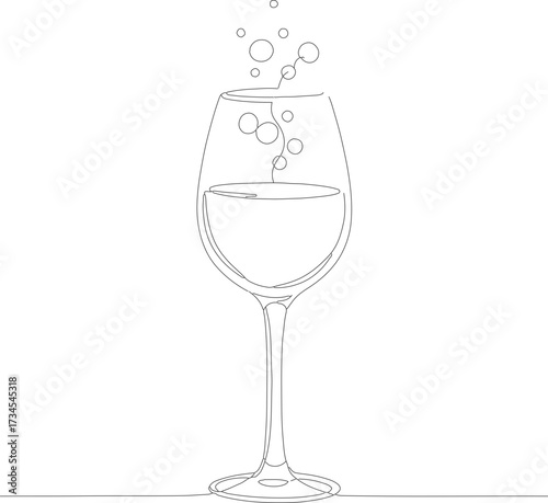 Minimalist Line Art Wine Glass with Sparkling Drink Illustration