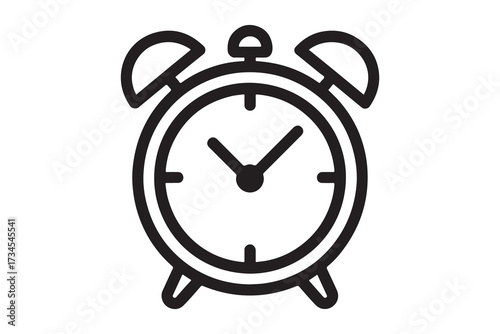 Simple outline illustration of a classic alarm clock isolated on white background
