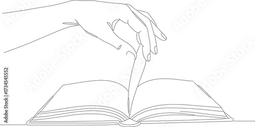 Minimalist Line Art Hand Turning Page of Open Book Illustration