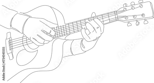 Line Art Hand Playing Guitar Musical Instrument Detailed Illustration