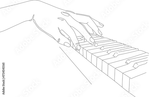 Line Art Keyboard Play Hand Illustration Musical Instrument Hand Position