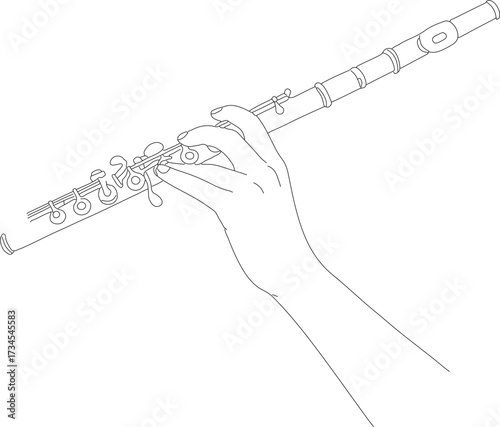 Simple Line Art Hand Holding Flute Musical Instrument Illustration