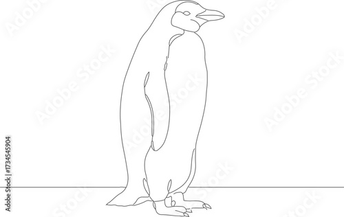 Minimalist Outline Drawing of an Emperor Penguin Standing on Ice