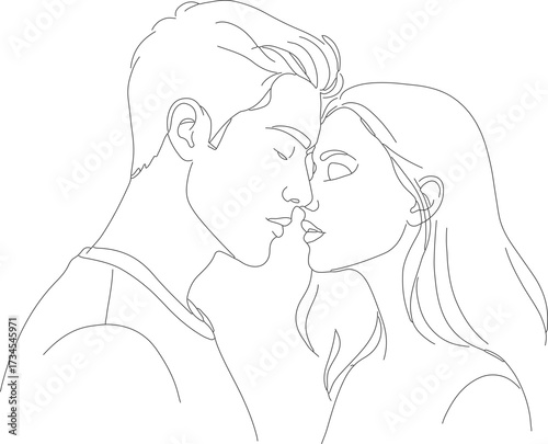 Minimalist Line Art Couple Kissing Romantic Embrace Love Illustration