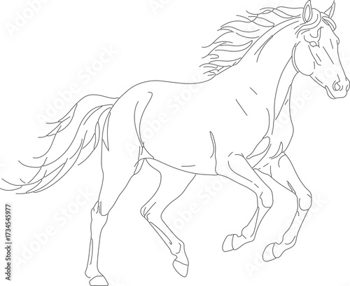 Minimalist Outline Running Horse Illustration with Dynamic Pose Animal Design