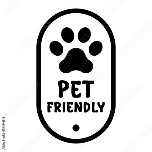 Pet friendly vector label on white background. Animal protection logo line symbol, pet care, cat paw icon with shield. Veterinary medicine concept.	