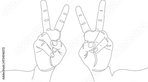 Simple Line Art Peace Sign Hand Gesture Isolated Illustration