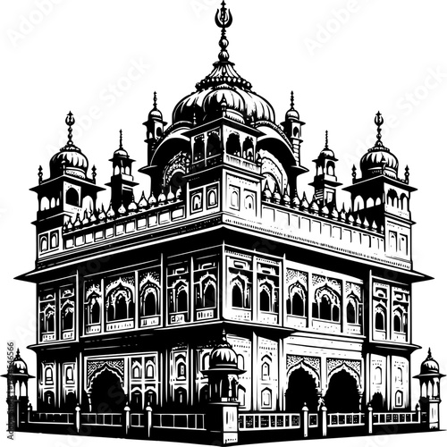 Architectural Icon in Black and White: An elaborate architectural rendering, an impressive depiction of a historical landmark that embodies elegance, intricacy, and cultural heritage.