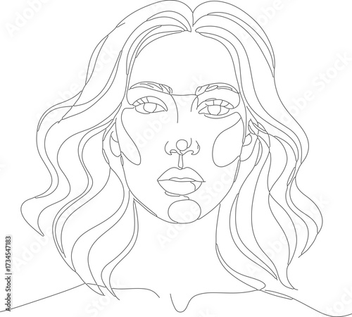 Minimalist Line Art Portrait Illustration of a Woman with Wavy Hair