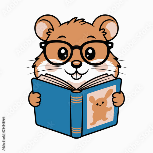 Cute Cartoon headmaster Reading a Book – Adorable Animal Illustration with Glasses.