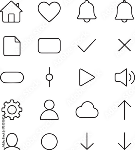Minimal liner icon bundle, thin uniform outline, flat vector style, perfect for UI/UX and apps, scalable clean design