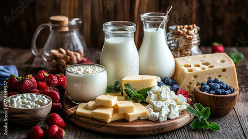 Various Dairy and Milk Products Assortment - Fresh Grocery Food Selection Closeup