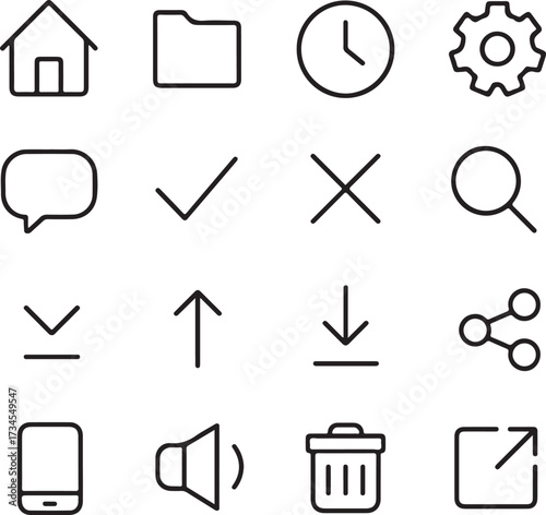 Minimal liner icon bundle, thin uniform outline, flat vector style, perfect for UI/UX and apps, scalable clean design