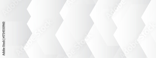 Abstract seamless background with overlapping translucent white hexagons on a light gray to white gradient backdrop, clean minimal geometric design for tech, corporate, medical use.