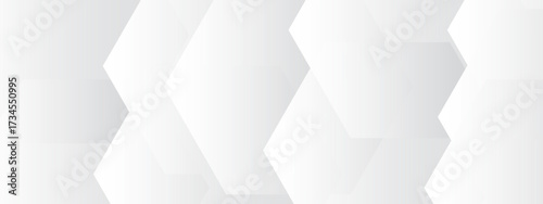 Abstract seamless background with overlapping translucent white hexagons on a light gray to white gradient backdrop, clean minimal geometric design for tech, corporate, medical use.