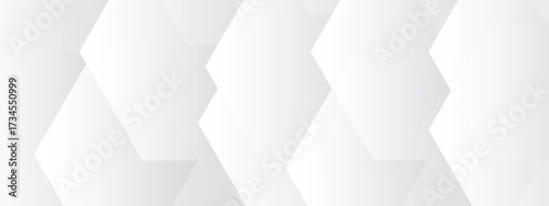 Abstract seamless background with overlapping translucent white hexagons on a light gray to white gradient backdrop, clean minimal geometric design for tech, corporate, medical use.