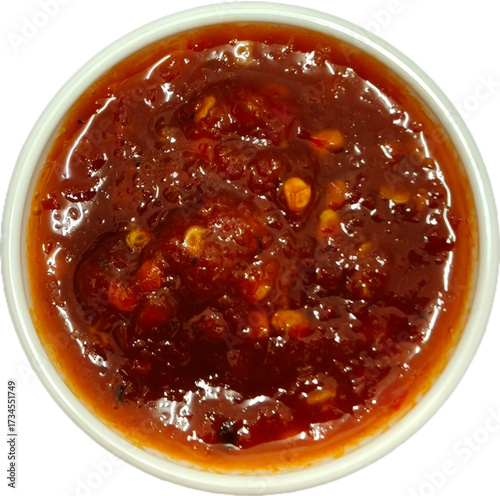 Overhead Shot of spicy Chili Sauce in Bowl. Sambal belacan Malaysian food