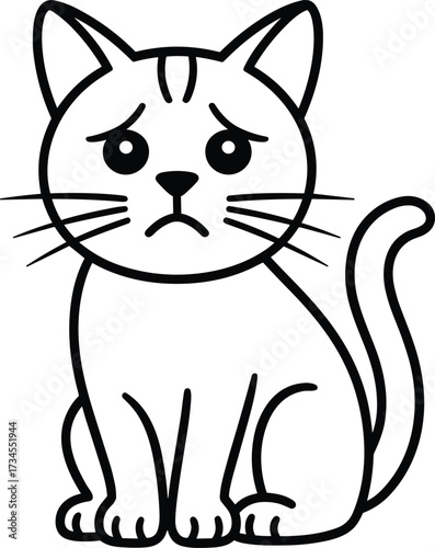 Sad cartoon cat outline for coloring page kitten animal