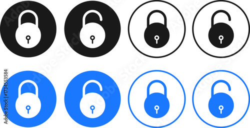 locked and unlocked icon set. Lock unlock symbol. Privacy or protection icons collection. Safety sign