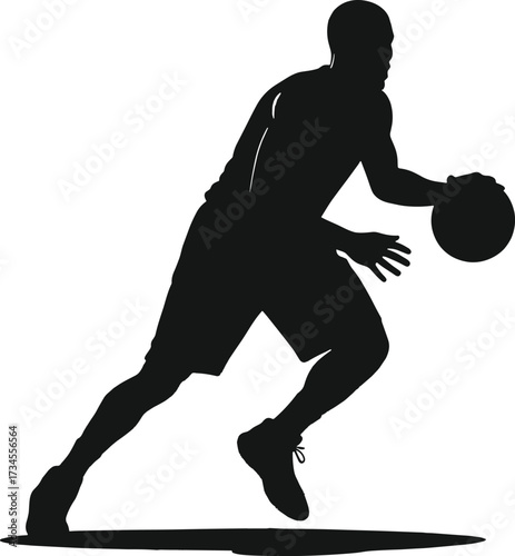 Silhouette of a basketball player dribbling a ball, basketball, player, silhouette, dribbling, ball, sport, game, athlete, action, movement, dynamic, athletic, male, man, person, isolated, white backg