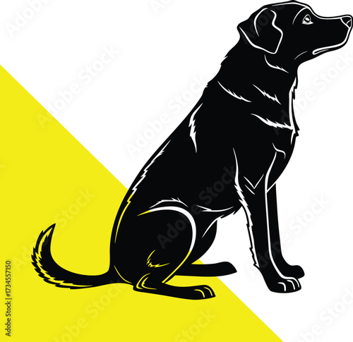 A sleek black labrador retriever in a simple silhouette style