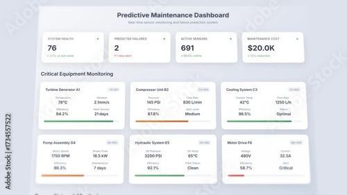 Predictive maintenance dashboard with sensor monitoring and equipment analytics visualization interface

