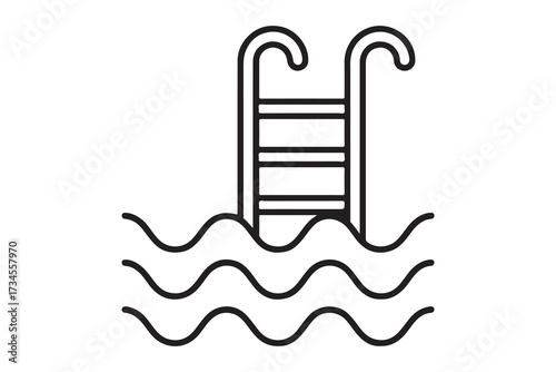 Ladder in swimming pool icon graphic. trendy stroke line style