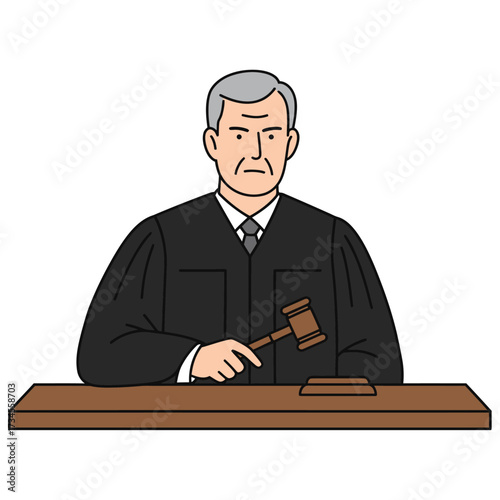 Illustration of a judge with a gavel at the bench cartoon vector design suitable for legal or judicial themes