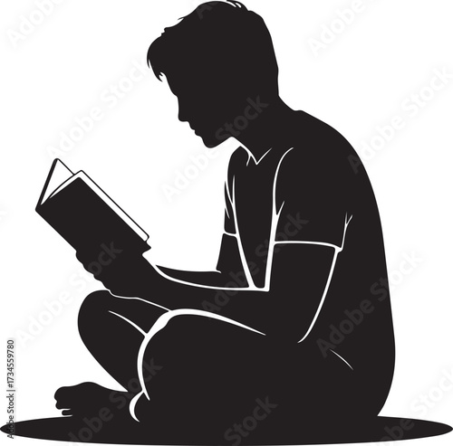 Black silhouette of a person sitting cross-legged reading a book vector 1