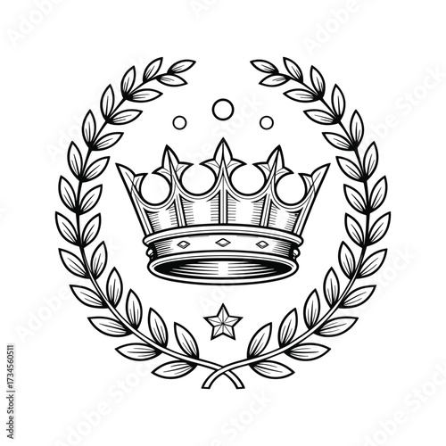 Royal crown emblem with laurel wreath and star symbol majestic regal design element