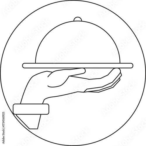 Line drawing of a food server and service staff in the business sector.