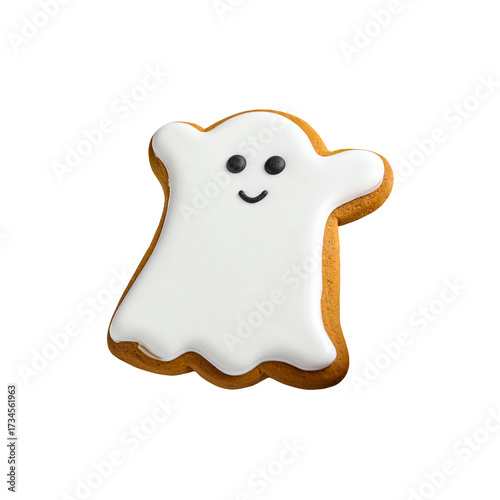 white ghost-shaped Halloween cookie isolated on transparent background, png