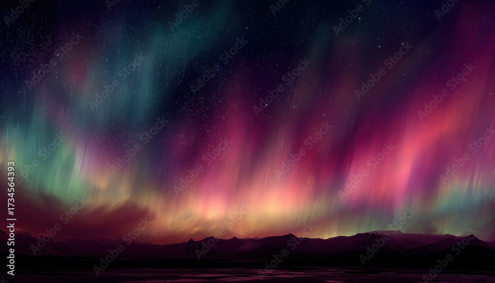 Naklejka premium Northern Lights In Southern Iceland Captured In Grainy Image - Aurora Borealis Displaying Its Beauty In The Night Sky.