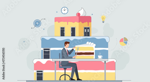 Concept of workplace as a sweet cake structure representing success and career growth