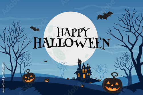 halloween background with pumpkin and bats