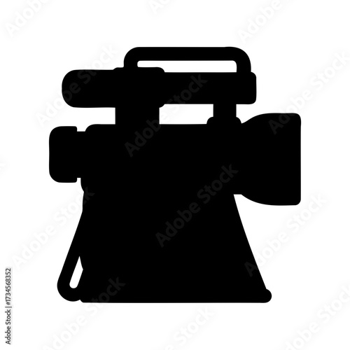 Silhouette of a professional camcorder on a stand for filming purposes